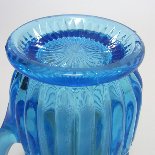 Davidson 1900s Blue Pearline Glass 'Lords & Ladies' Jug - Click Image to Close
