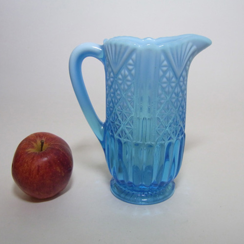 (image for) Davidson 1900s Blue Pearline Glass 'Lords & Ladies' Jug - Click Image to Close