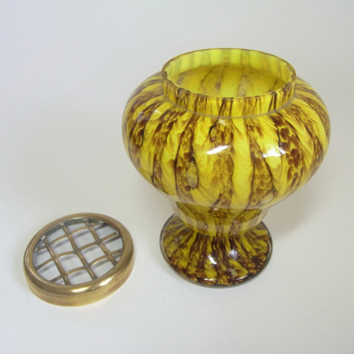 Franz Welz Czech Yellow Glass 'Zig Zag Lines' Posy Vase - Click Image to Close