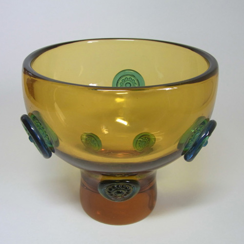 (image for) Prachen 1970s Amber + Blue Glass Vase - Josef Hospodka - Click Image to Close
