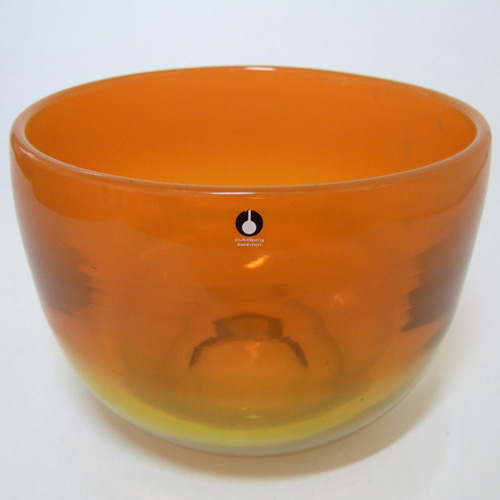 Pukeberg Swedish Orange + Yellow Glass Bowl - Labelled - Click Image to Close