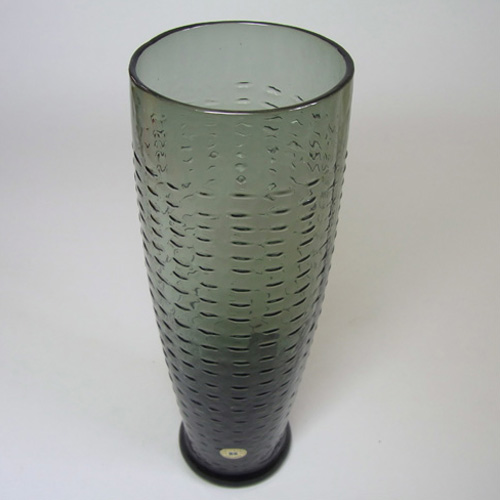 Reijmyre Swedish Smoky Textured Glass Vase - Labelled - Click Image to Close