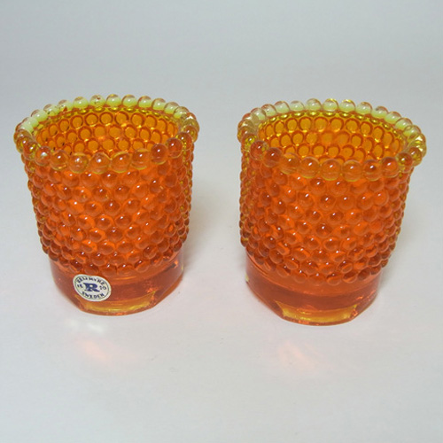 (image for) Reijmyre Swedish Orange Glass Candlestick Holders - Labelled - Click Image to Close