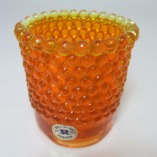 Reijmyre Swedish Orange Glass Candlestick Holders - Labelled - Click Image to Close