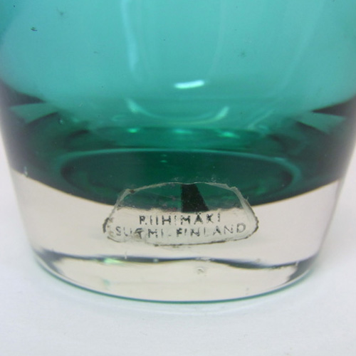 (image for) Riihimaki / Riihimaen Lasi Oy Turquoise Glass Vase - Labelled - Click Image to Close