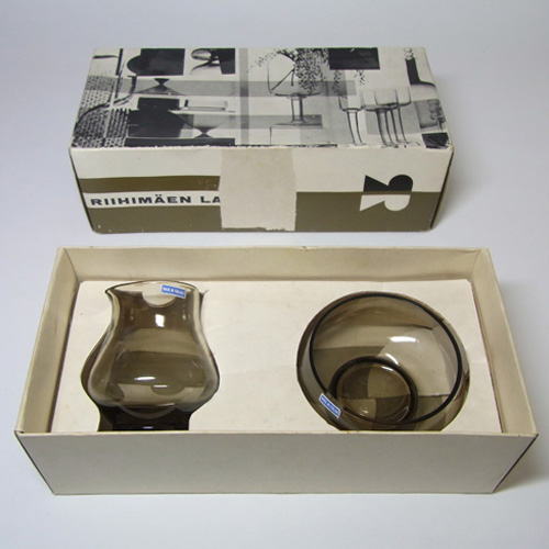 Riihimaki #1150 Riihimaen Tamara Aladin Glass 'Pöytä' Sugar Bowl + Creamer - Click Image to Close