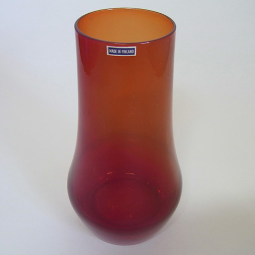 Riihimaki / Riihimaen Lasi Oy Red Glass Vase - Labelled - Click Image to Close