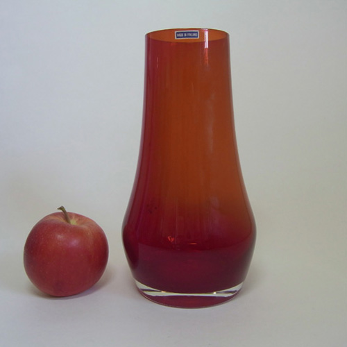 (image for) Riihimaki / Riihimaen Lasi Oy Red Glass Vase - Labelled - Click Image to Close