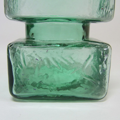(image for) Vintage Square Hooped Green Textured Glass Vase - Click Image to Close
