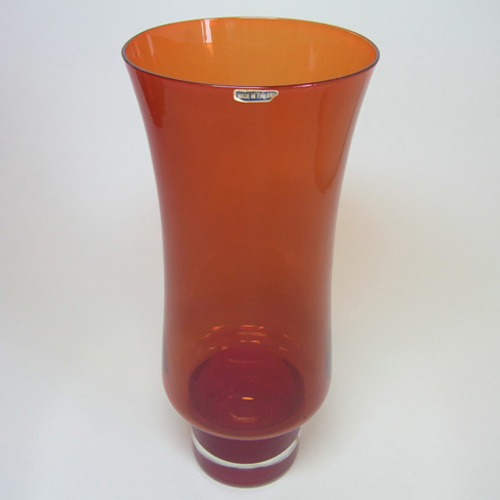 (image for) Riihimaki / Riihimaen Lasi Oy Red Glass Vase - Labelled - Click Image to Close