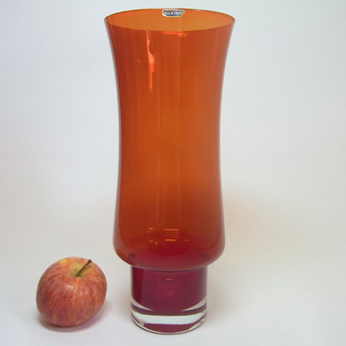 Riihimaki / Riihimaen Lasi Oy Red Glass Vase - Labelled - Click Image to Close