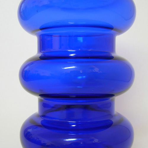 Ryd Glasbruk Swedish / Scandinavian Blue Glass Hooped 10.5" Vase - Click Image to Close
