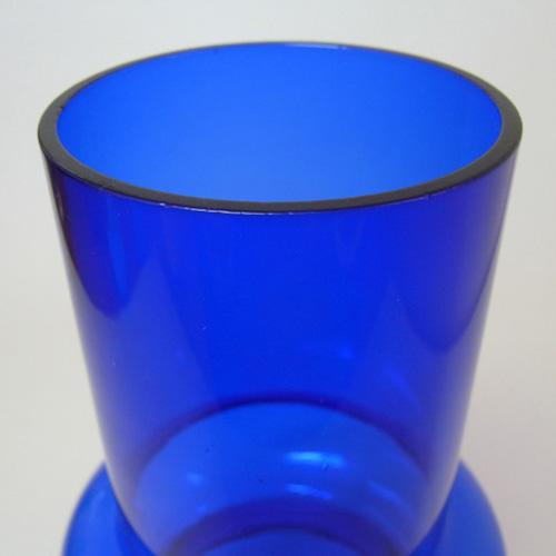Ryd Glasbruk Swedish / Scandinavian Blue Glass Hooped 10.5" Vase - Click Image to Close