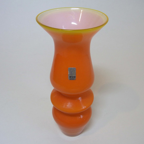 (image for) Ryd Swedish / Scandinavian Orange Glass Hooped Vase - Label - Click Image to Close