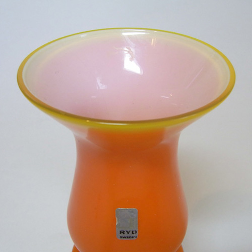 (image for) Ryd Swedish / Scandinavian Orange Glass Hooped Vase - Label - Click Image to Close