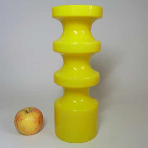 Alsterfors #S5014 Yellow Glass Hooped Vase Signed "P Ström 68" - Click Image to Close
