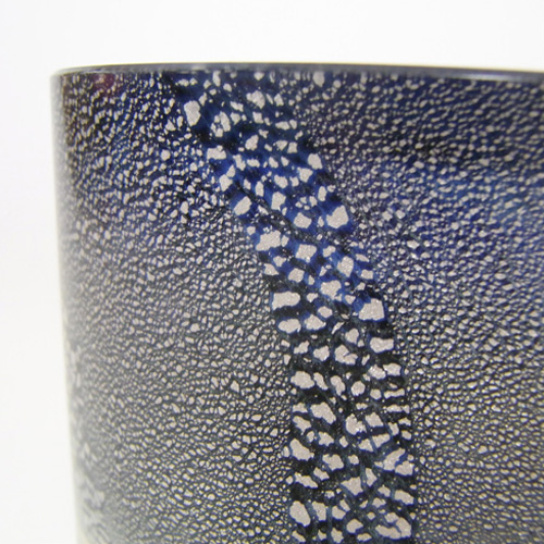 Seguso Vetri d'Arte Black Glass + Silver Leaf Bowl - Labelled - Click Image to Close