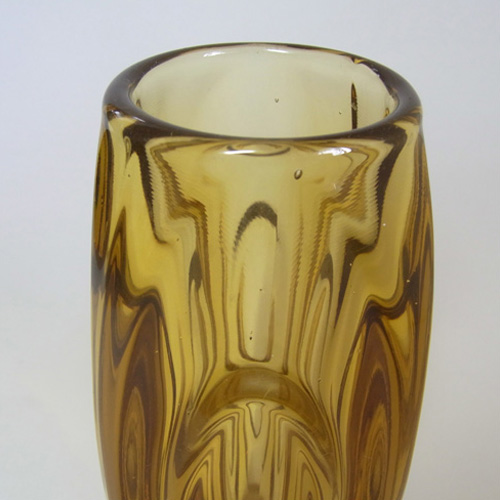 (image for) Rosice Sklo Union 6" Amber Glass Lens Vase Rudolf Schrötter #914 - Click Image to Close