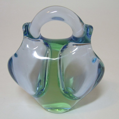 Skrdlovice #6242 Czech Blue & Green Glass Vase by Ladislav Palecek - Click Image to Close