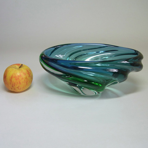 (image for) Skrdlovice #5199 Czech Blue & Green Glass Bowl by Jan Beránek - Click Image to Close