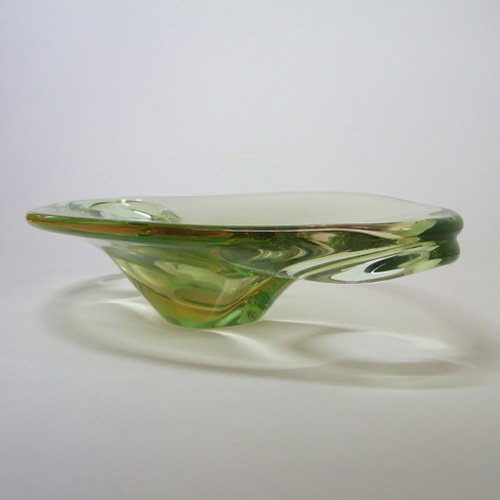 Skrdlovice #5647 Czech Green & Amber Glass Bowl by Jan Broz - Click Image to Close