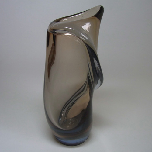 (image for) Skrdlovice #5645 Czech Amber & Blue Glass Vase by Emanuel Beránek - Click Image to Close