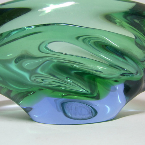 (image for) Skrdlovice #5455 Czech Blue & Green Glass Bowl by Emanuel Beránek - Click Image to Close