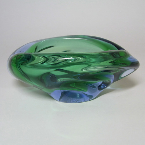 (image for) Skrdlovice #5455 Czech Blue & Green Glass Bowl by Emanuel Beránek - Click Image to Close