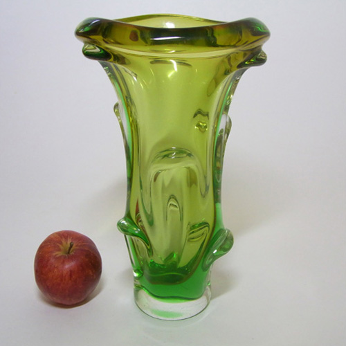 Mstisov/Moser Czech Amber & Green Glass Organic Vase - Click Image to Close