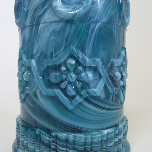 Victorian 1890's Turquoise Malachite/Slag Glass Vase - Click Image to Close