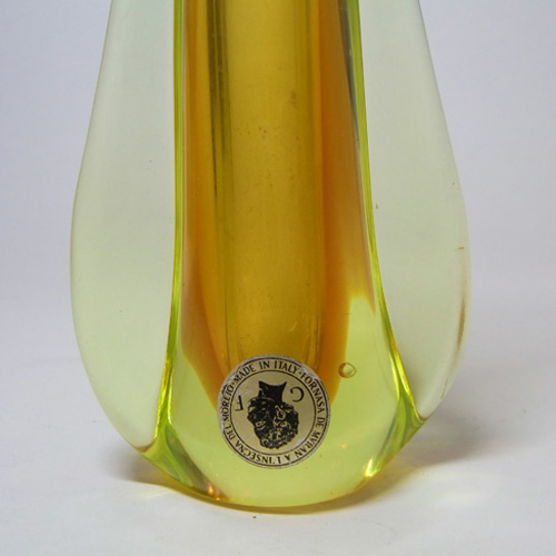 (image for) Galliano Ferro Murano Sommerso Amber & Uranium Glass Stem Vase - Label - Click Image to Close