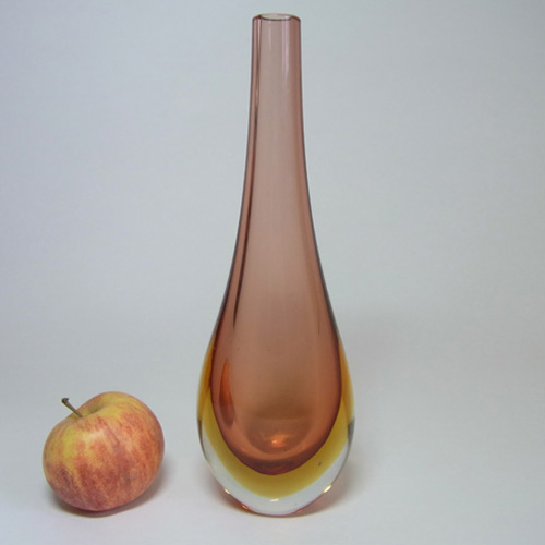 (image for) Murano/Sommerso 1950's Pink + Amber Glass Stem Vase - Click Image to Close