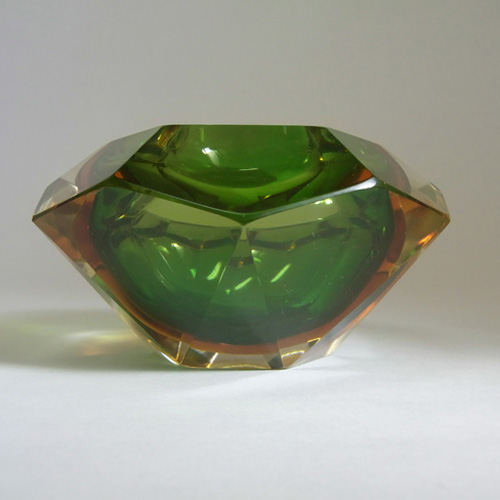 (image for) Murano/Sommerso Faceted Green Glass Block Bowl - Click Image to Close