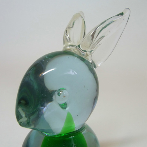 (image for) Czech? Blue + Green Cased Glass Rabbit Paperweight - Click Image to Close