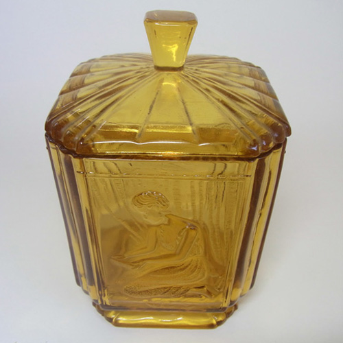 (image for) Sowerby #2544 Art Deco 1930's Amber Glass Pandora's Box - Click Image to Close