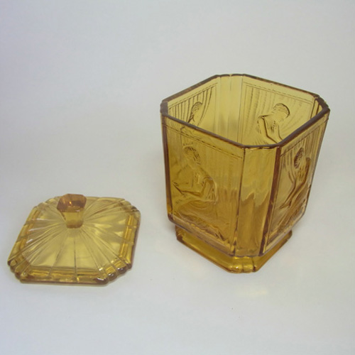 Sowerby #2544 Art Deco 1930's Amber Glass Pandora's Box - Click Image to Close