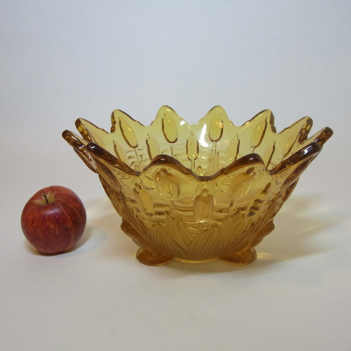 (image for) Sowerby Art Deco 1930s Amber Glass Frog + Bullrush Bowl - Click Image to Close