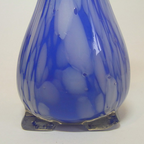 1930's Czech Blue + White Spatter/Splatter Glass Vase - Click Image to Close