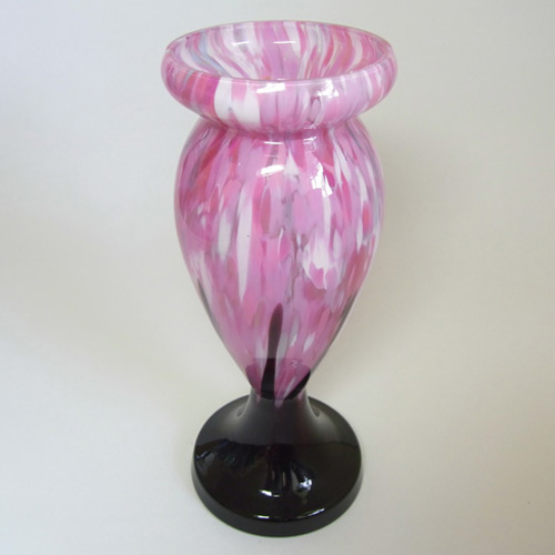 1930's Czech/Bohemian Pink + Black Spatter Glass Vase - Click Image to Close