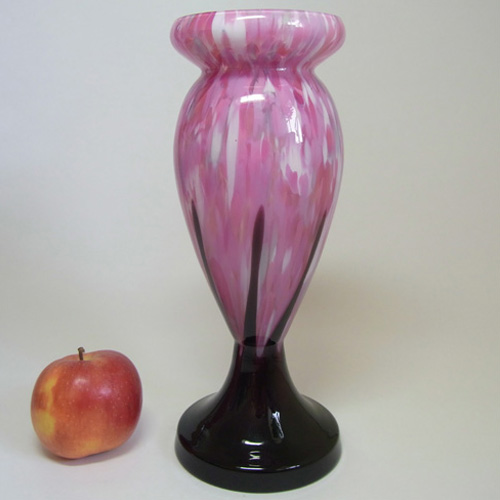 (image for) 1930's Czech/Bohemian Pink + Black Spatter Glass Vase - Click Image to Close