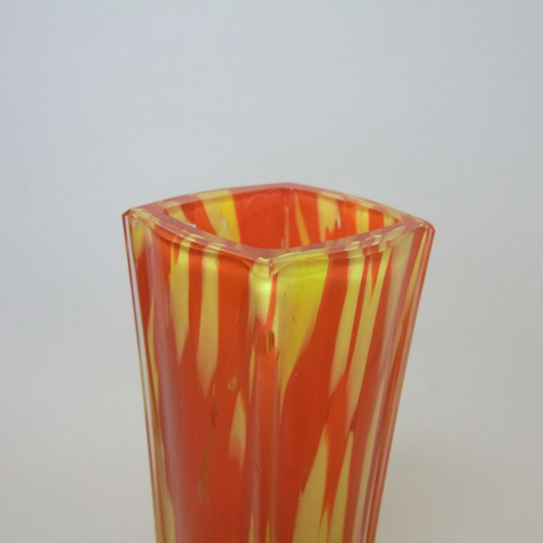 (image for) Czech 1930's Red & Yellow Spatter Glass Stem Vase - Click Image to Close