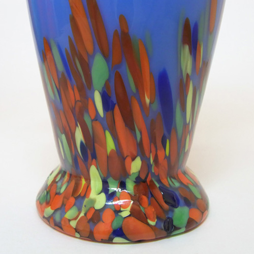 1930's Czech/Bohemian Blue Spatter/Splatter Glass Vase - Click Image to Close