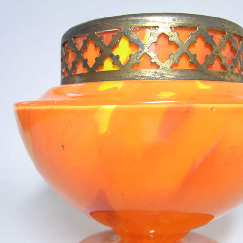 Czech 1930's Orange Spatter/Splatter Glass Posy Vase - Click Image to Close