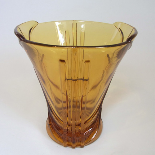 Stölzle Czech Art Deco 1930's Amber Glass Vase - Click Image to Close