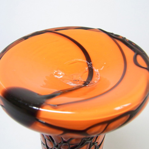(image for) 1930's Czech Orange & Black Tango Glass Threaded Vase - Click Image to Close