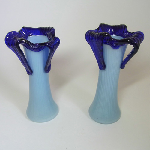 (image for) Pair of Czech / Bohemian Vintage Blue Tango Glass Vases - Click Image to Close