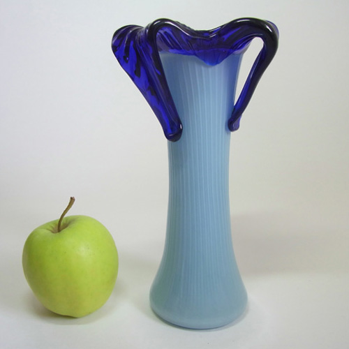 (image for) Pair of Czech / Bohemian Vintage Blue Tango Glass Vases - Click Image to Close