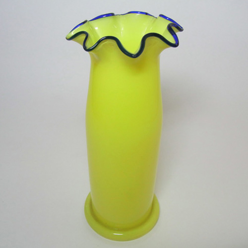 (image for) 1930's Czech/Bohemian Yellow & Blue Tango Glass Vase - Click Image to Close