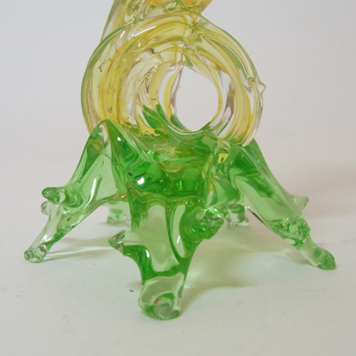 (image for) Bohemian 1900's Amber + Uranium Green Glass Thorn Vase - Click Image to Close