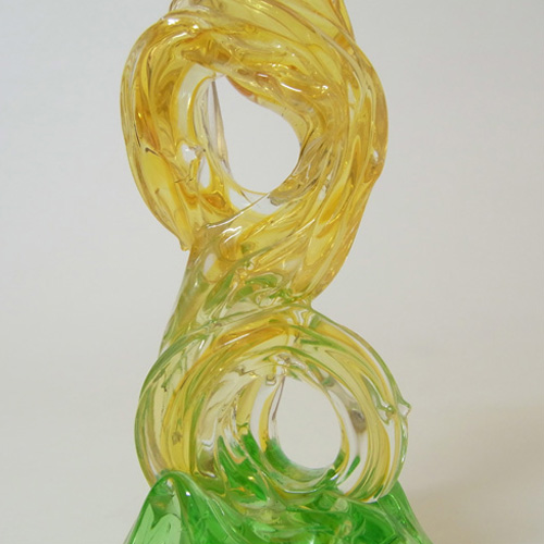 Bohemian 1900's Amber + Uranium Green Glass Thorn Vase - Click Image to Close